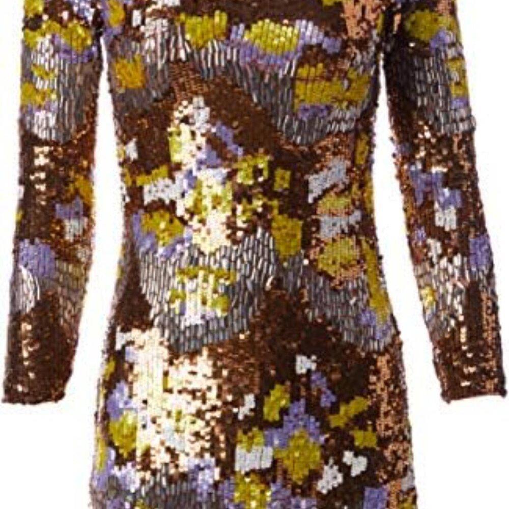 Stunning French Connection Zelda Long Sleeved Multi Colored Sequin Mini Dress